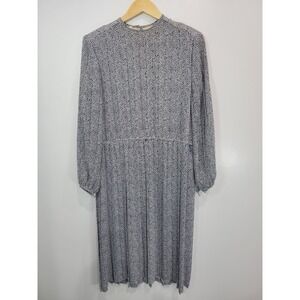 Vtg IN THE MOOD London Paris New York Navy White Polka Dot Midi‎ Dress Size 10